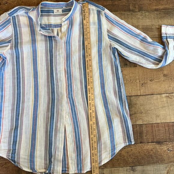 AG Adriano Goldschmeid Linen Cotton Button Front Shirt Band Collar Medium - Picture 5 of 9